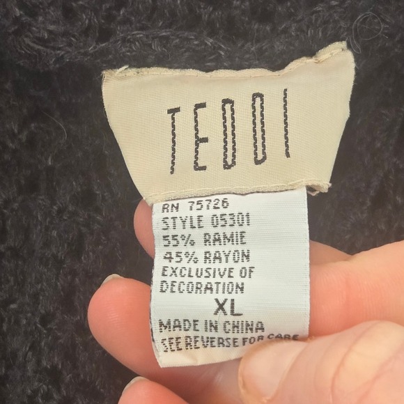 Teddi Vintage Black Crochet Knit Floral Cross Stitch Cardigan Sweater XL - Picture 4 of 5